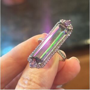 COLORSHIFT GYPSY RING AMETHYST, QUARTZ & TOPAZ 10+ CT RHODIUM OVER SS SIZE 7 NEW